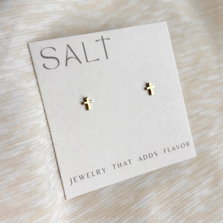 TINY CROSS STUDS | 18k gold | dainty stud post earrings