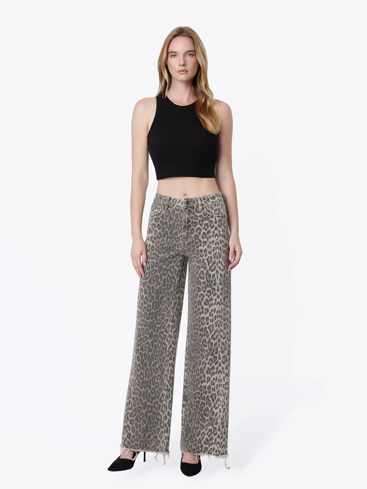 LEOPARD WIDE LEG JEANS