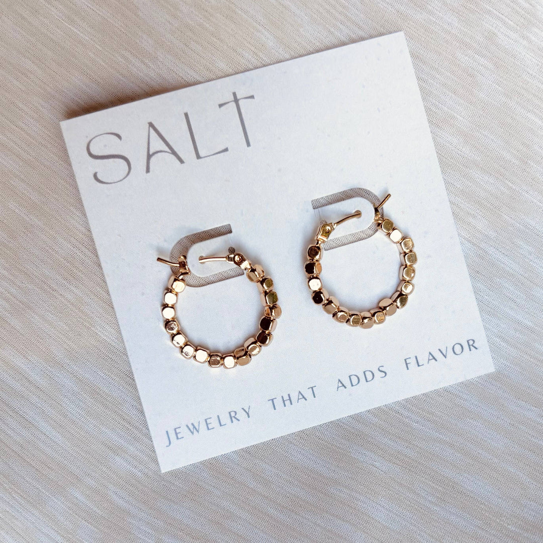 BEADED HOOPS | 18k gold clasp hoop earrings | textured hoop