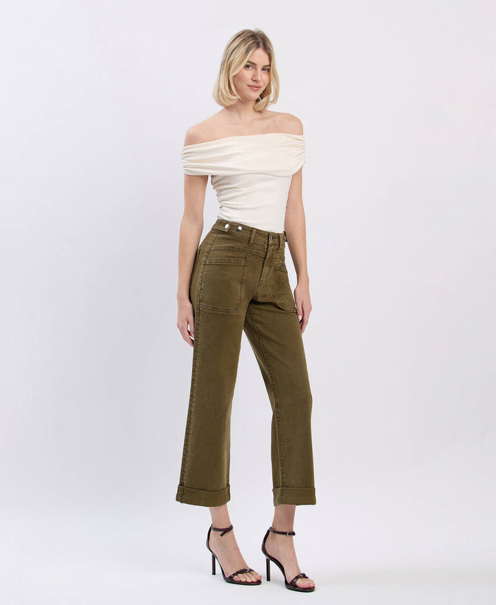 OLIVE SLIM WIDE JEANS