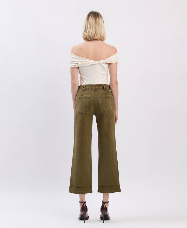 OLIVE SLIM WIDE JEANS