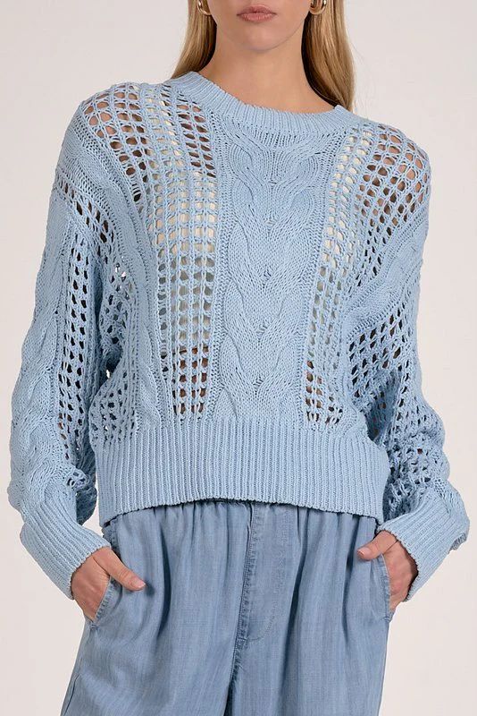 Open Knit Crewneck Sweater