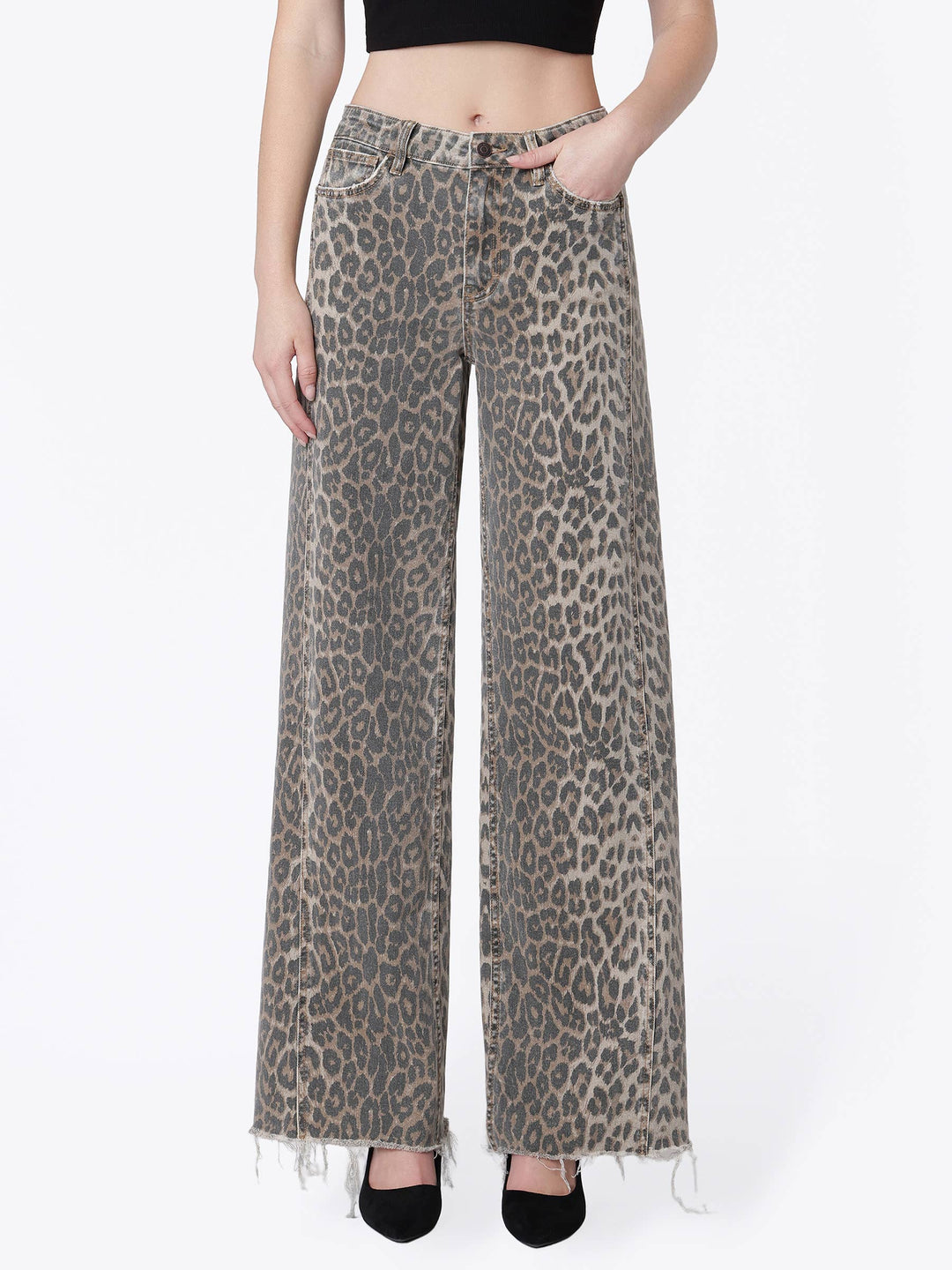 LEOPARD WIDE LEG JEANS