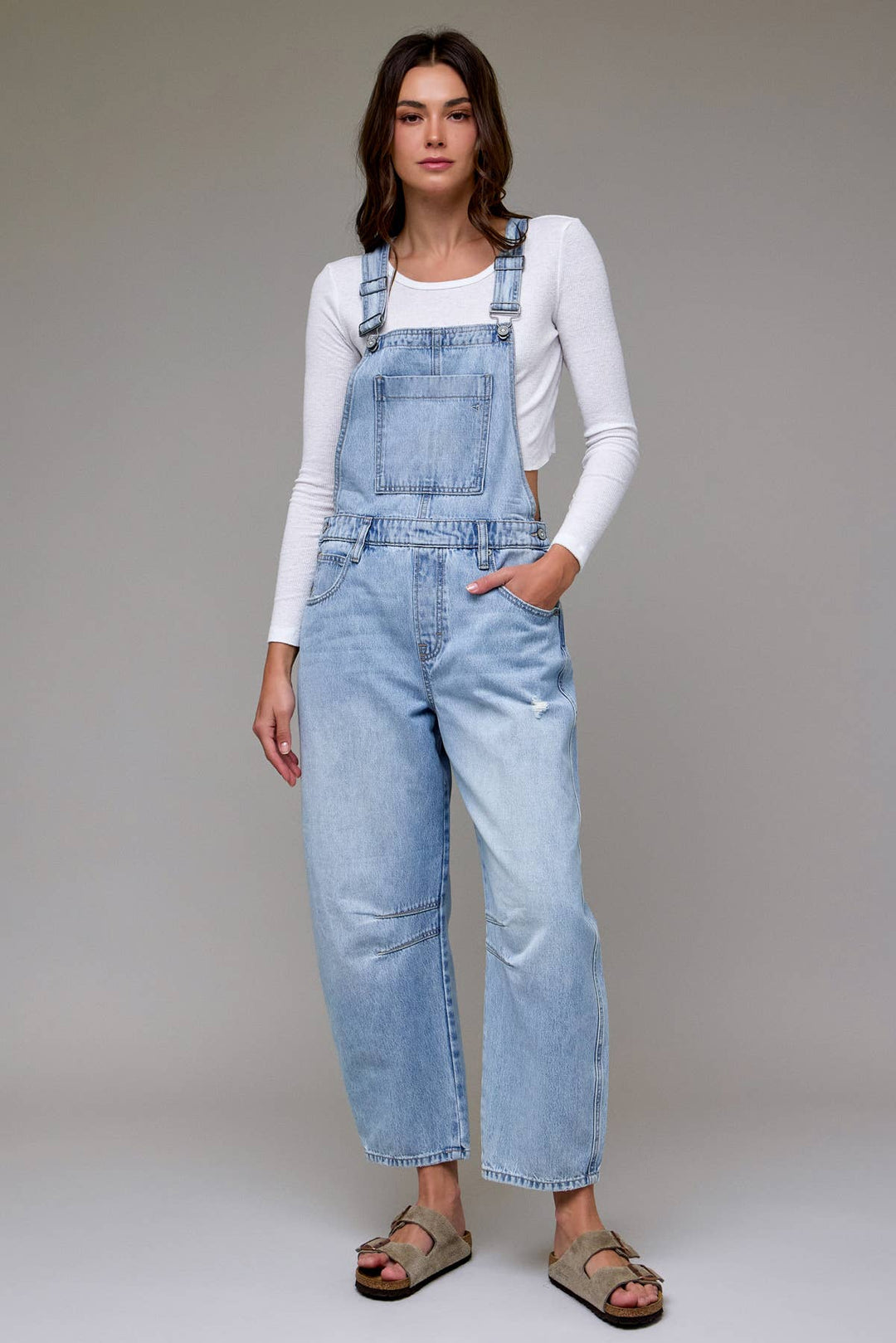 Light Wash Classic Barrel Cropped Overall