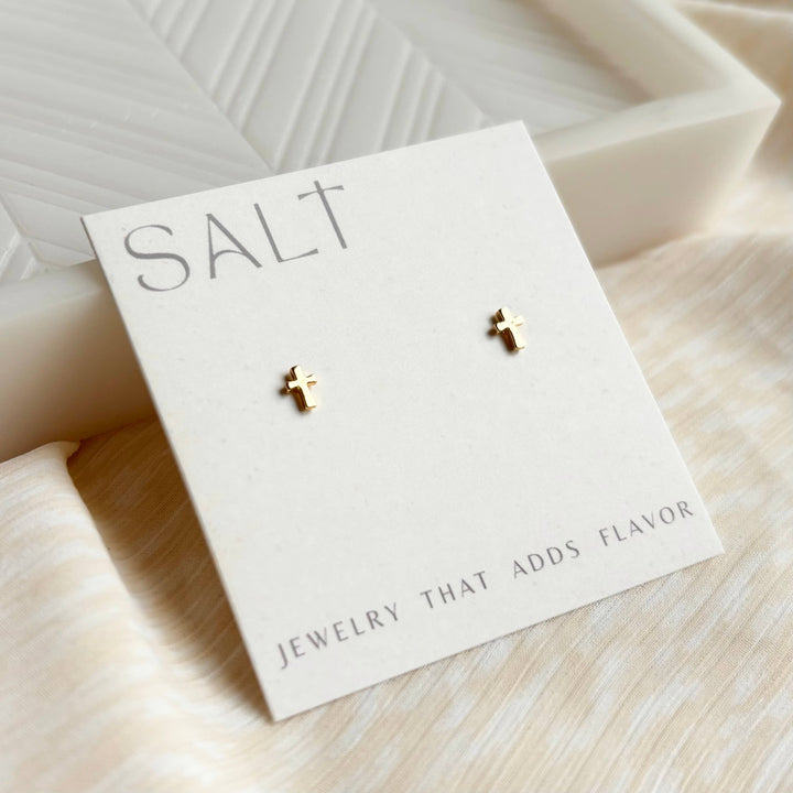 TINY CROSS STUDS | 18k gold | dainty stud post earrings