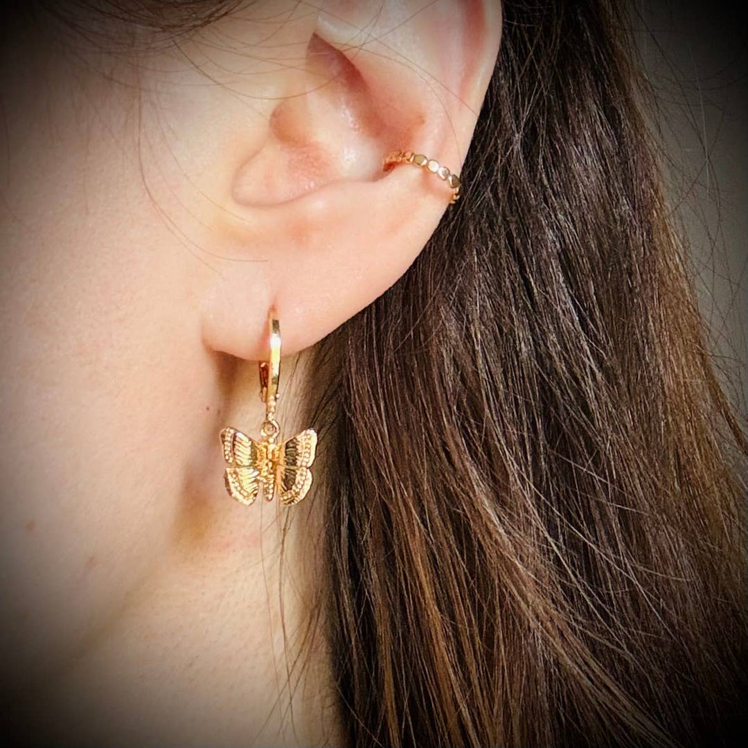 BUTTERFLY HUGGIE HOOPS | gold | dainty butterfly earrings