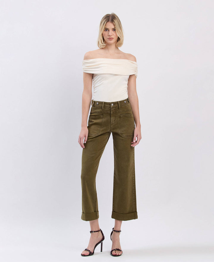 OLIVE SLIM WIDE JEANS