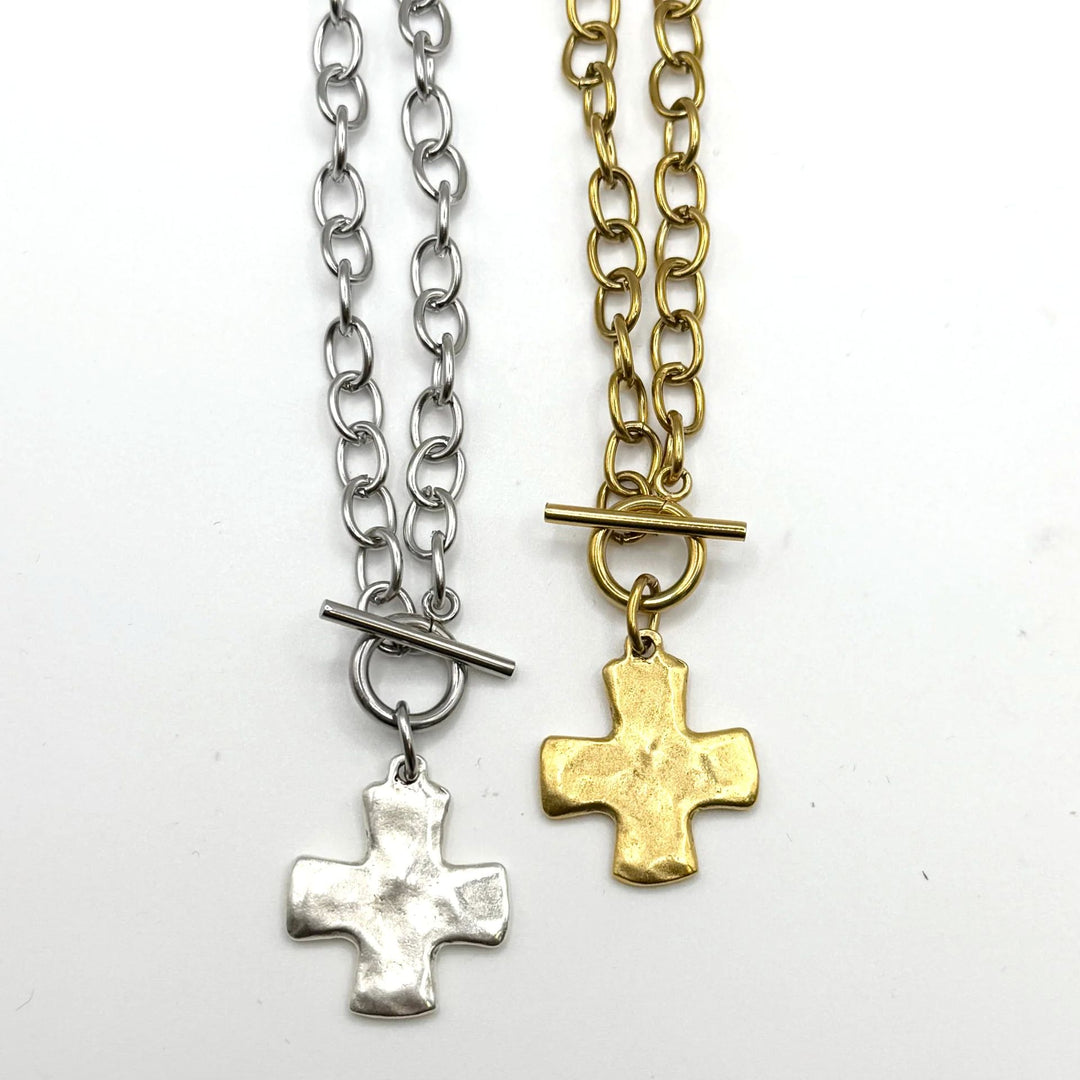 Stainless Steel Hammered Cross Necklace