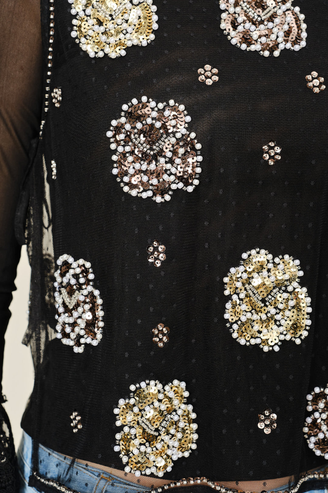 96027T Beaded Mesh Layered Top