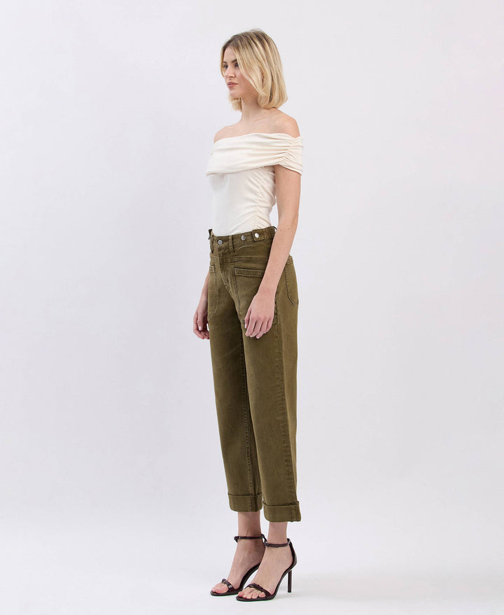 OLIVE SLIM WIDE JEANS