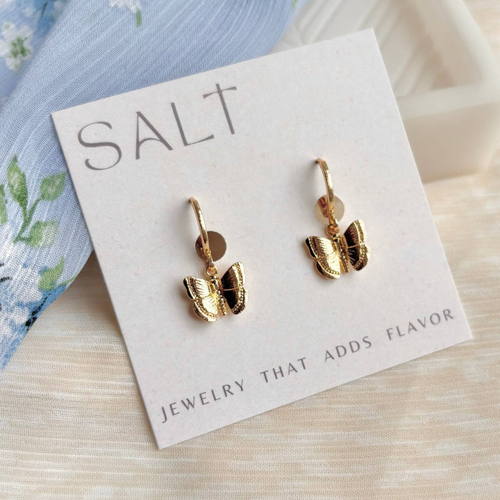 BUTTERFLY HUGGIE HOOPS | gold | dainty butterfly earrings