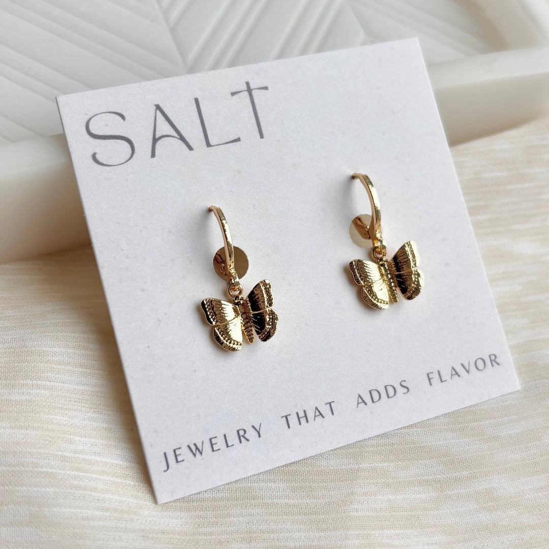 BUTTERFLY HUGGIE HOOPS | gold | dainty butterfly earrings