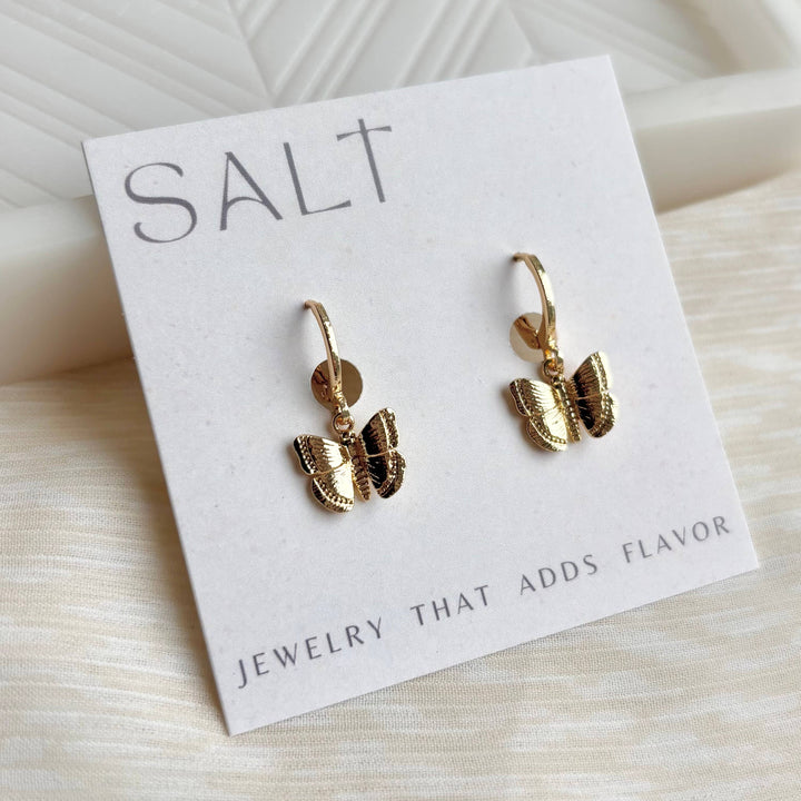 BUTTERFLY HUGGIE HOOPS | gold | dainty butterfly earrings