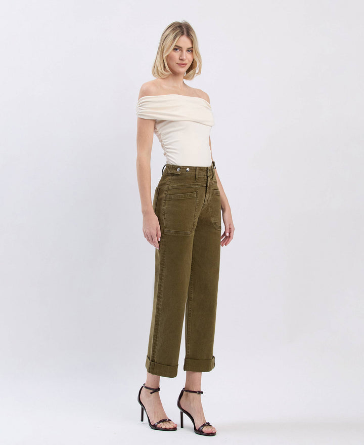 OLIVE SLIM WIDE JEANS