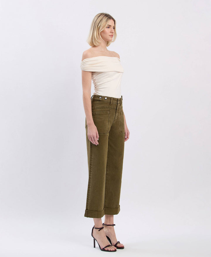 OLIVE SLIM WIDE JEANS