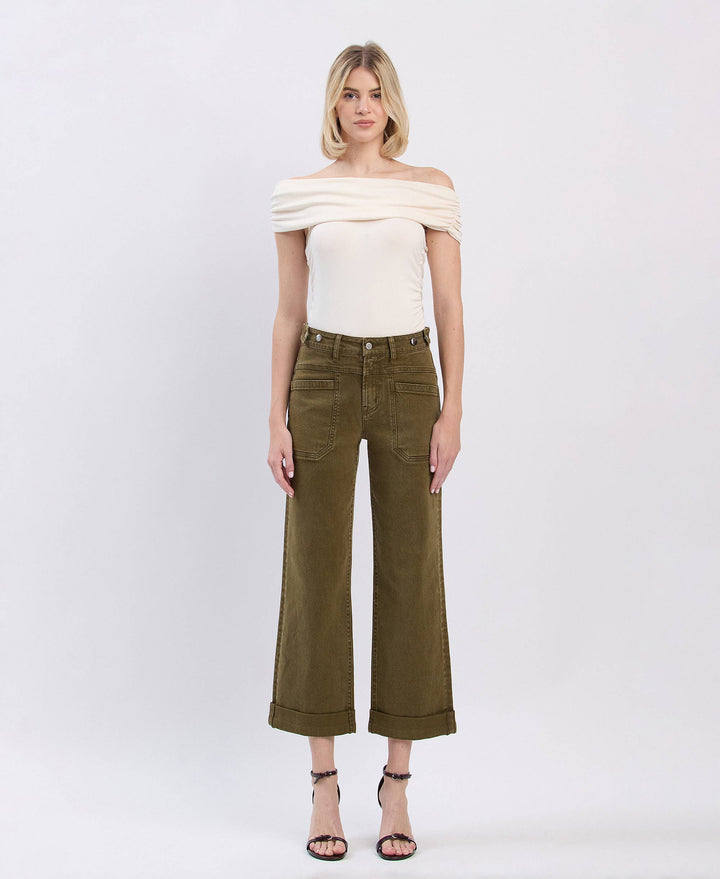 OLIVE SLIM WIDE JEANS
