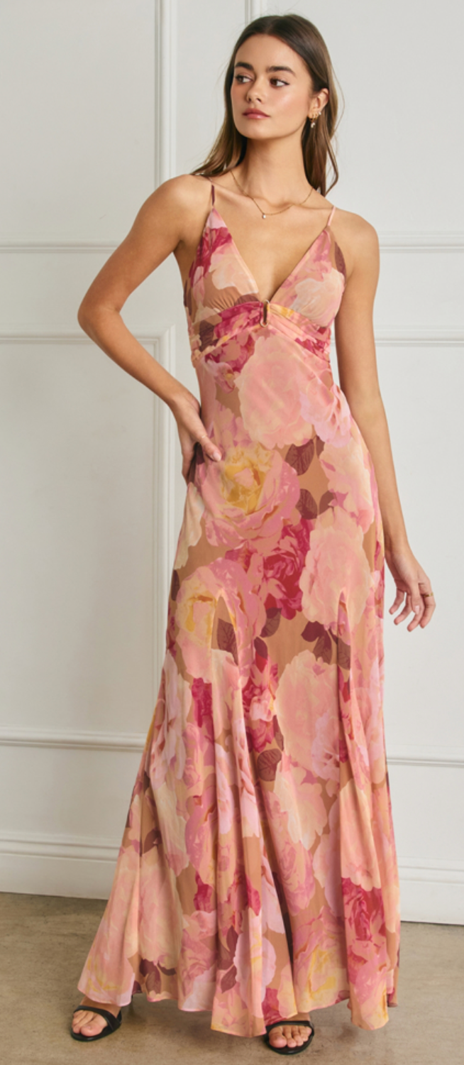 Bold Floral Chiffon Maxi Dress