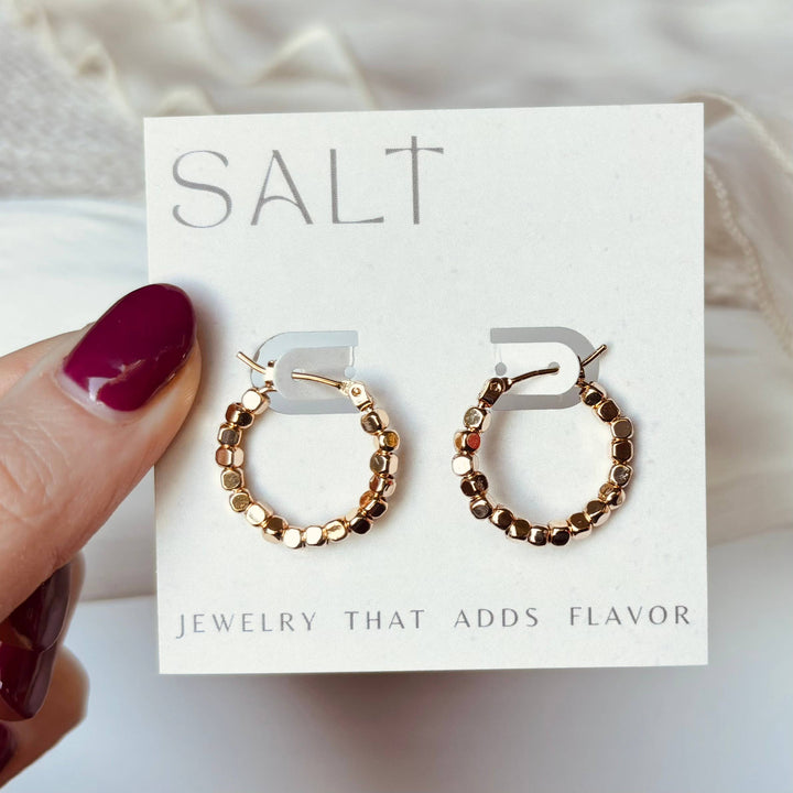 BEADED HOOPS | 18k gold clasp hoop earrings | textured hoop