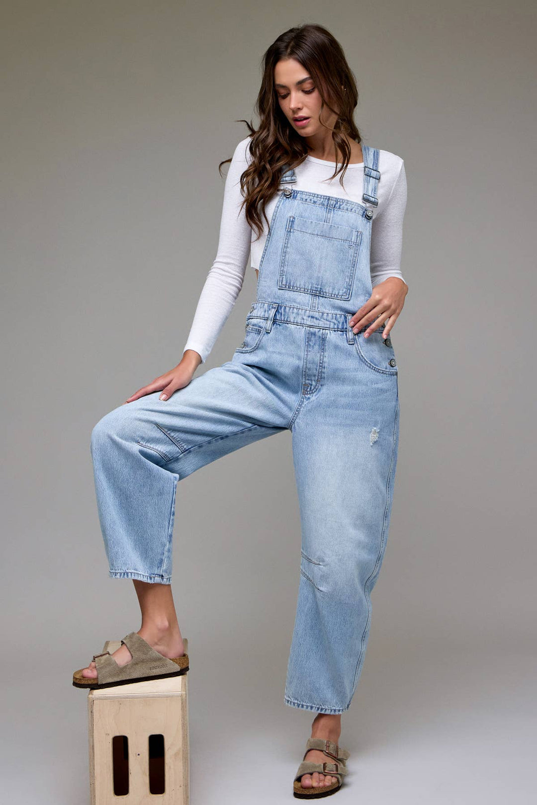 Light Wash Classic Barrel Cropped Overall