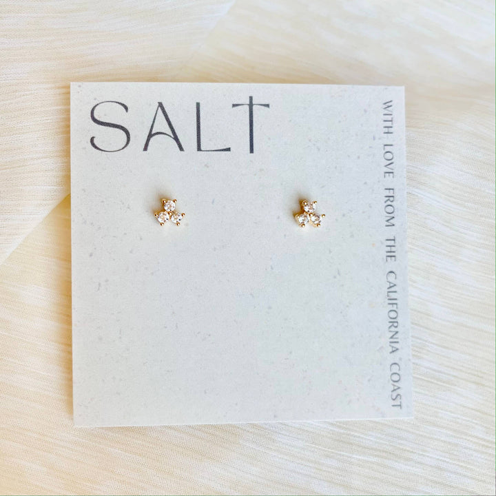 TRINITY STUDS | 18k gold | dainty rhinestone stud earrings