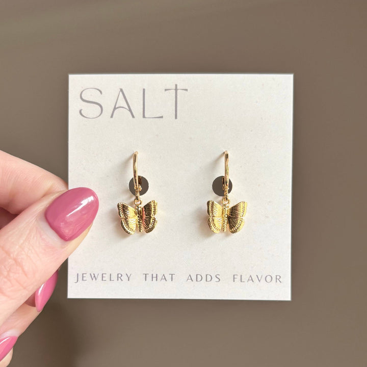 BUTTERFLY HUGGIE HOOPS | gold | dainty butterfly earrings