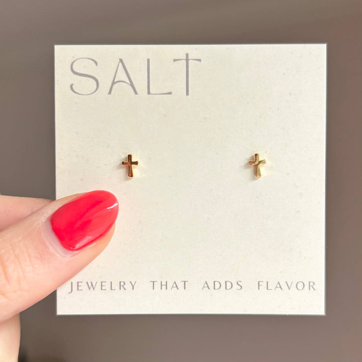 TINY CROSS STUDS | 18k gold | dainty stud post earrings