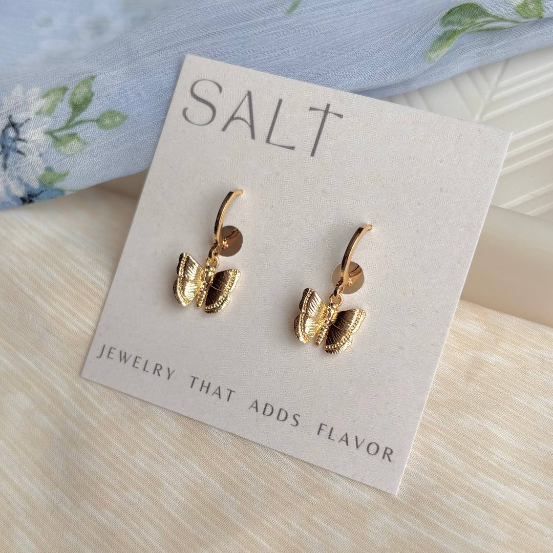 BUTTERFLY HUGGIE HOOPS | gold | dainty butterfly earrings