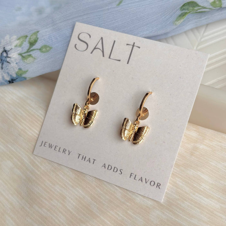 BUTTERFLY HUGGIE HOOPS | gold | dainty butterfly earrings