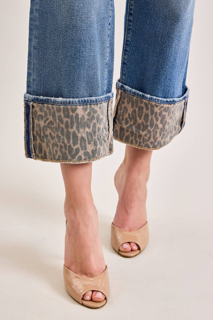 DAD JEAN WITH CHEETAH CUFF