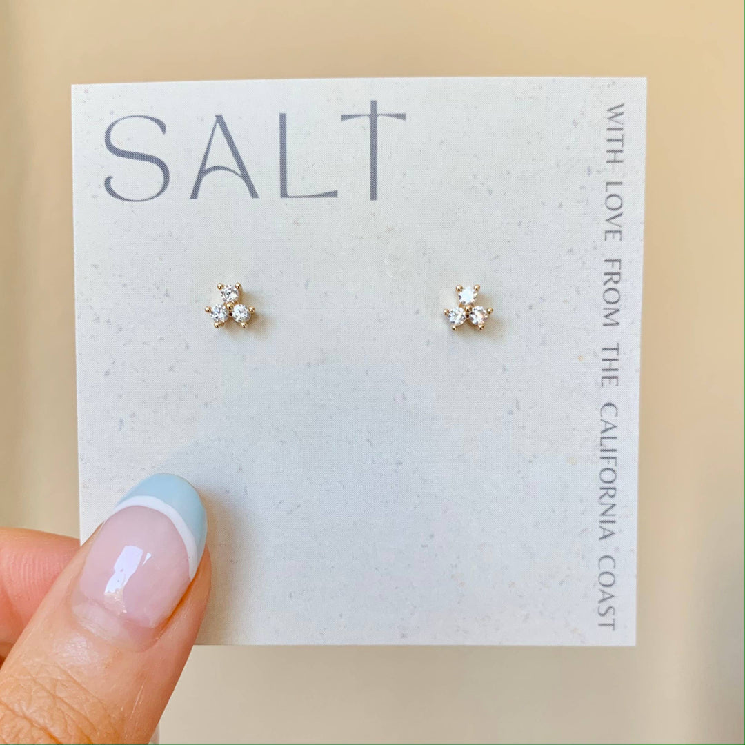 TRINITY STUDS | 18k gold | dainty rhinestone stud earrings