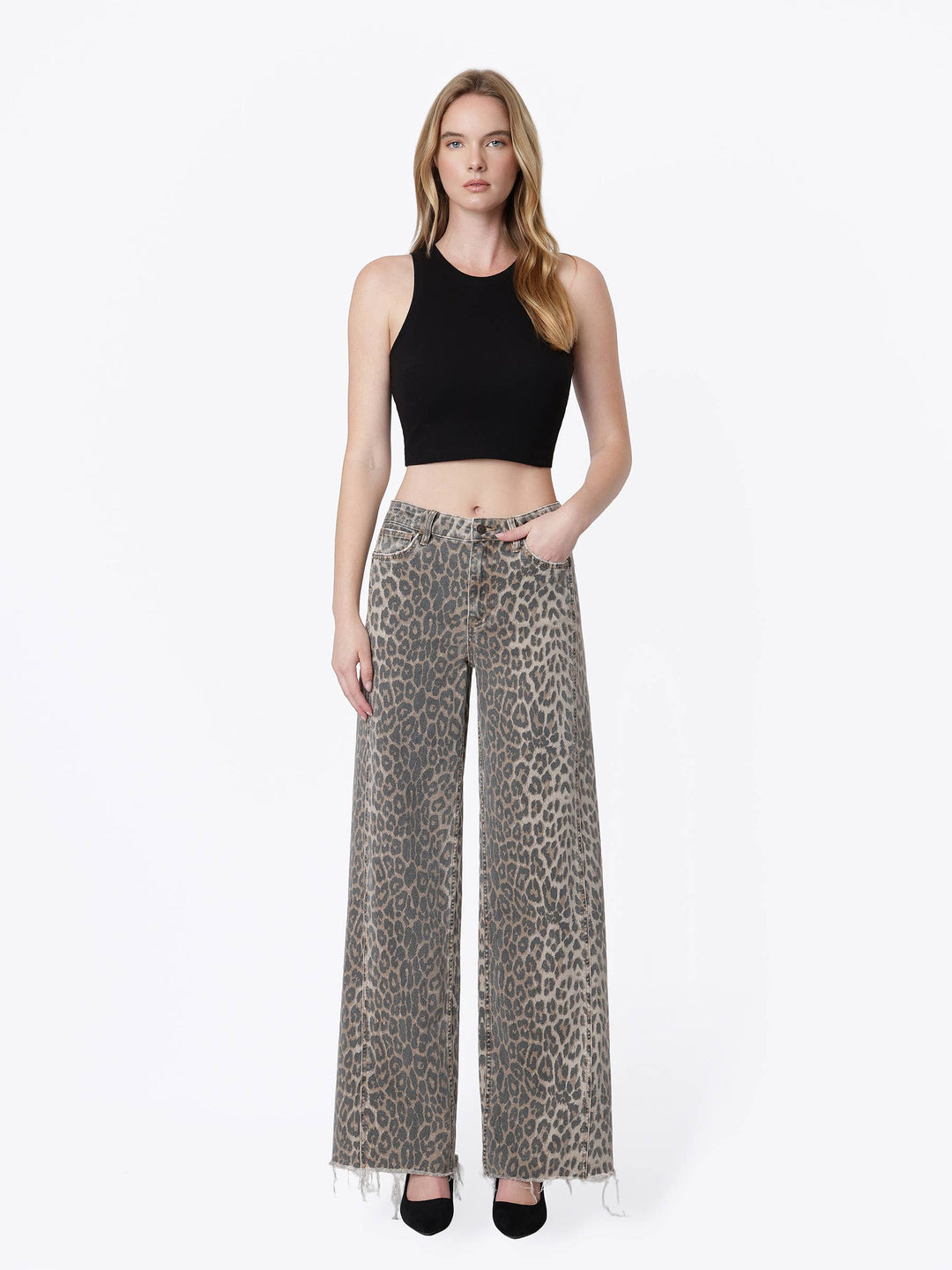 LEOPARD WIDE LEG JEANS
