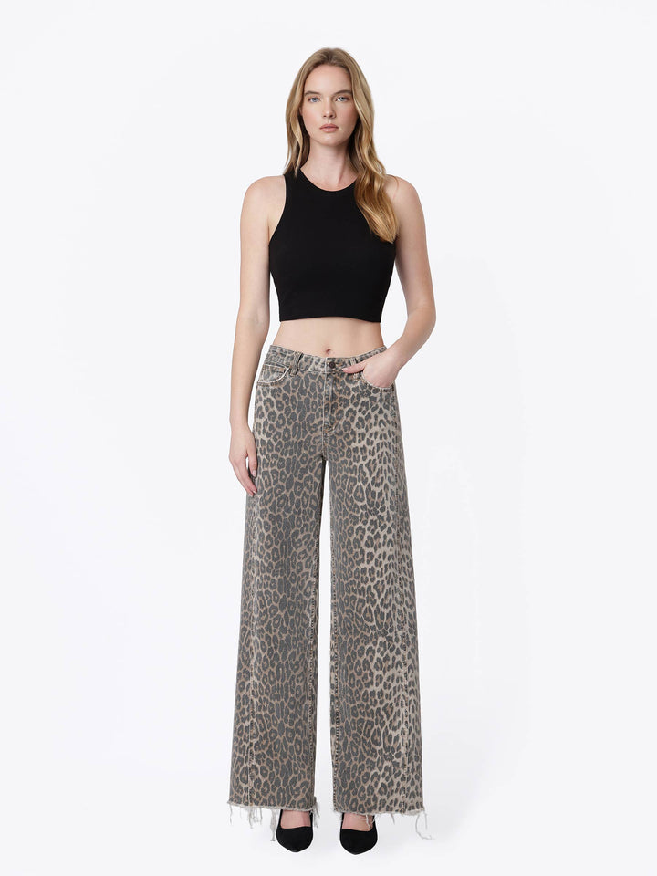 LEOPARD WIDE LEG JEANS
